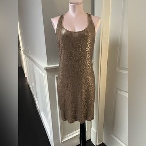 MICHAEL KORS shift dress sequins gold knee length casual viscose size S